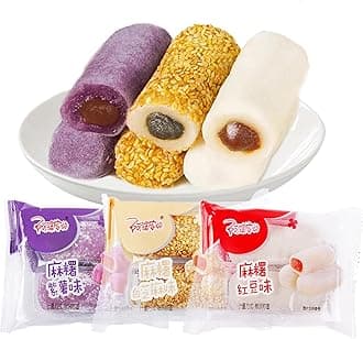 KWOLYKIM Red Bean Sesame Purple Sweet Potato 3 Flavor Mochi Rice Cake Asian Traditional Sticky Rice Cake Dessert Snack Individually Wrapped (Gluten-Free, Vegan-Friendly)