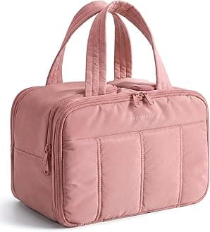 BAGSMART Travel Toiletry Bag, Puffy Large Toiletry Bag for Women, Lightweight Cosmetic Makeup Bag Organizer with Handle for Traveling, Accessories, Essentials, Toiletries （Dark Pink