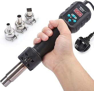 8858-IV Multi-Purpose Heat Gun for Crafting Electronics Soldering DIY Shrink Tubing and Wrap Torch Marker with Temperature and Air Volume Control Function 3 Nozzles Manual Standby Mode