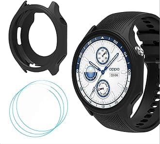 Silicone Case Compatible with OnePlus Watch 2/OPPO Watch X, with 3 Pack Screen Protector Flim, Soft TPU Silicone Protective Case Cover, OnePlus Watch 2/OPPO Watch X Cover - Black