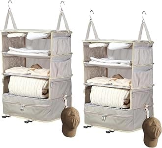 Bukere Hanging Packing Cube for Travel, Portable Shelves Organizer Bag for Luggage Suitcase, Travel Essentials, Compression Carry-On Closet Storage, X-Large Capacity