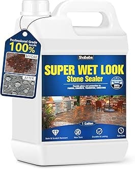Super Wet Look Stone Sealer-1 Gallon, Durable & Long-Lasting Protection with High Gloss Finsh, Stain Proof, Against Water Damage & Dissolved Salts Natural Stone Sealer for Sandstone, Driveways