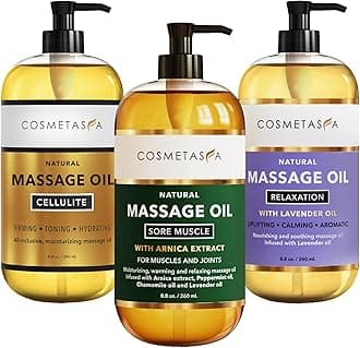 Cosmetasa Massage Oil Set of 3 - Sore Muscle With Arnica & Peppermint, Cellulite and Lavender - Body Oil for Massage Therapy - Relaxing Gua Sha