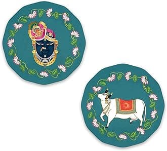 Artvibes Pichwai Round Shape Wooden Wall Hanging Decor | Decorative Hanging Items for Living Room | Gifts | Modern Wall Decoration Artworks for Home | Door Hanging Designer Painting Art Item (WH_8820)