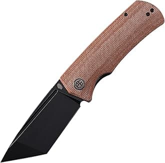 PFP01T Beluga,3.58" K110 Black Stonewashed Blade, 154g Micarta Handle Front Flipper Liner lock Folding knife (Brown Micarta, Black Stonewashed)