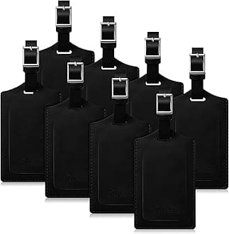 Travelambo 8 Pack Luggage Tags Faux Leather for Suitcases Travel Bag Labels Travel Accessories Essential with Protection Cover ID (Black)