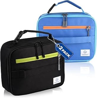 2 Packs Insulated Soft Lunch Bag With Double Zipper - Sturdy, Freezable and Reusable for Kids, Men - For School, Work, Outdoor (Black & Blue)