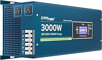 ExpertPower 3000W Pure Sine Wave Inverter Charger | Peak 9000W | DC 12V - AC 110V | LifePO4/ Lithium Battery Compatible | Auto Transfer Switch | LCD Display
