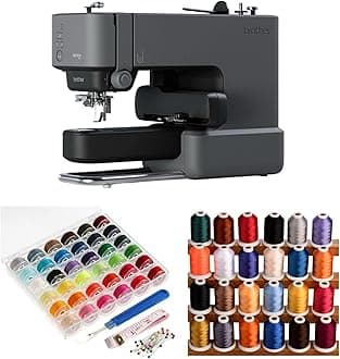 Skitch Embroidery Machine - Precision Single-Needle Stitching with Speed Control Bundle with 24 Assorted Colors Thread, and 36 Pieces Bobbins (3 Items)