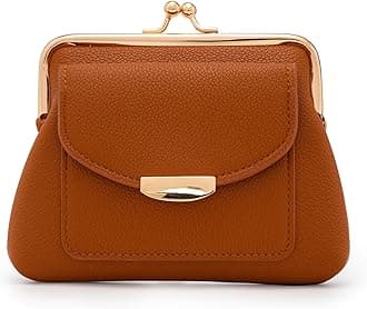 Coin Purse With Credit Card Slot, Kiss Lock Coin Purse for Women, Large Capacity Coin Pouch, Change Purse Cute Car Coin Holder for Women (2-Brown)