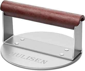Burger Smasher, Stainless Steel Smashed Burger Press, 6 Inch Hamburger Press for Griddle, Heavy-Duty Grill Press with Wood Handle, BBQ Accessories Tool, Weights 1.24 lb, Gift Wrapping