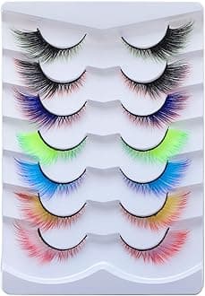 outopen 7 Pairs False Lashes with Color Angel Colored Lashes Fluffy Wispy Winged Eyelashes Halloween Cosplay Makeup Colorful Eye Lash Like Extensions