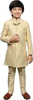 AHHAAAAKids Ethnic Silk Blend Sequin Print Indo-Western Sherwani Set For Boys