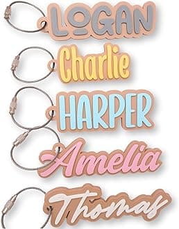 Personalized Backpack Name Tags, Kids Custom Backpack Keychains, Name Tags, Diaper Bag Tags, Lunch Box Keychain (Font #3)