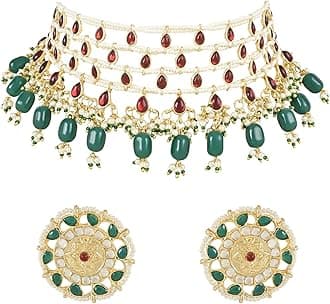 I Jewels Gold Plated Traditional Kundan & Stone Handcrafted Pearl Choker Necklace Jewellery With Stud Earrings Set For Women/Girls (ML324MG)