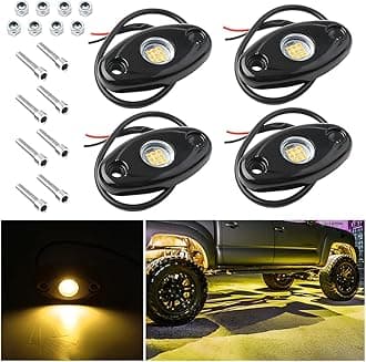 Rock Lights for Trucks, 4 Pods LED Rock Lights, IP67 Waterproof Neon Rock Lights Kits for Pickup ATV Off Road SUV, High Brightness Multifunction Underglow Lighting Glow Trail Rig Lamp (Yellow)