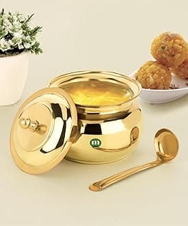 MARU Premium 300ml Brass Ghee Pot with Lid & Spoon – Classic Design for Ghee, Oils, and Kitchen Storage – Durable, Elegant, and Eco-Friendly Ghee Container For Kitchen