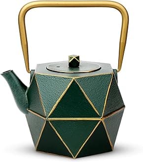 toptierMini Tea Kettle, Super Small Palm-sized Teapot, Stovetop Safe Japanese Cast Iron Tea Kettle, Diamond Design Tea Pot with Removable Infuser for Loose Tea, 11 Ounce (325 ml), Dark Green