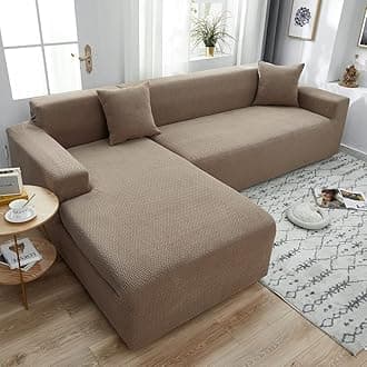 Sofa cover l shape, Jacquard velvet all-inclusive stretch sofa covers, solid color wear-resistant dust couch covers four seasons universal, For living room,Light brown,1 seater 90-140cm