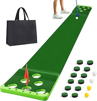 Golf Putting Game Set with Front Border for Indoor & Outdoor,Golf Putting Green Mat Include 4 Balls,1 Portable Bag,2 Flags&Cups,Practice Training Aid for Backyard,Party,Office