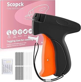 Stitch Gun for Clothes - Handheld Stitch Tag Gun Quick Clothing Fixer - Tagging Gun - Sewing Kit Includes 6 Needle, 1000 Black Fasteners & 1000 White Fasteners (Black, Orange)