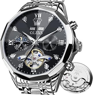 - Automatic Watch for Men Luxury Diamond Self Winding Multifunctional Men's Calendar Watch Stainless Steel Waterproof Luminous Male Watches