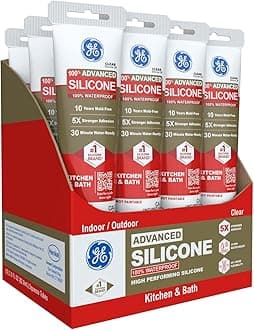 Advanced Silicone Caulk for Kitchen & Bathroom - 100% Waterproof Silicone Sealant, 5X Stronger Adhesion, Shrink & Crack Proof - 2.8 fl oz Tube, Clear, 12 Pack