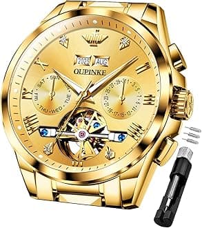 OUPINKE Men's Automatic Watch 44mm Big Dial,Luxury Mechanical Wristwatch,Sapphire Crystal Glass,50M Waterproof, Tungsten Steel with Date Display