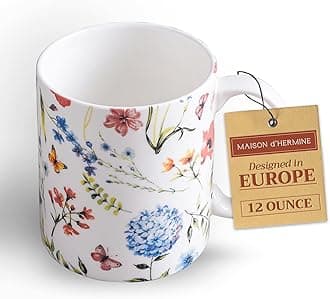 Maison d' Hermine Coffee Mug with Handles Fine Bone China Pack of One Coffee Mug for Hot Beverages Cappuccino Latte Home Restaurant Perfect for Men & Women (Just Floral - Poppies Always, 12 Ounce)