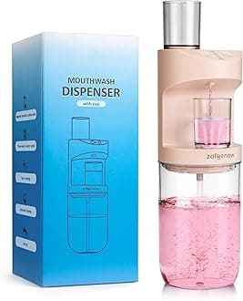 ZOFGENOW Automatic Mouthwash Dispenser for Bathroom,Bathroom Accessories 19.4 Fl Oz Dispensers with Magnetic Cups,Wall Mounted Dispenser,Suitable for All Age Groups,Pink