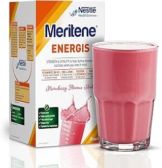 Meritene Energis Strawberry Protein Shake | 30g Powder Sachets, Pack of 15 | Nutritional Support Mix with Proteins and Minerals | With Vitamin D, B & K
