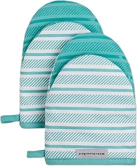 Albany Mini Oven Mitt 2-Pack Set, Aqua Sky, 5.5"x8"