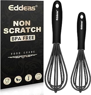 Silicone Mini Whisk, Small whisks Non-Stick Tiny Whisks set of 2（5.5in & 7.5in）-Heat Resistant (450°F) Whisks, Balloon Egg Beater Perfect for Whisking, Beating, Mixing, Blending, Black
