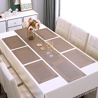 HOKIPO PVC Set of 6 Dining Table Mats with Runner (AR2310, Polyvinyl Chloride, Large, Brown)