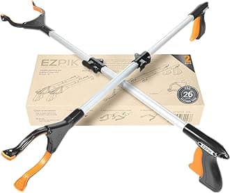 EZPIK® Grip Aid Tool Grabber Reacher + Magnets - Grabbers for Seniors, Trash Picker Upper Grabber - Trash Grabber Tool- Reacher Grabber Pickup Tool (Silver, 26" (Pack of 2))