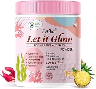 Fytika Let It Glow - 200g (Pineapple, Pack of 1) Marine Collagen Supplement Powder for Men & Women|L- Glutathione, Vitamin C, Sesbania Agati Extract|Promotes Healthy Skin, Hairs and Nails
