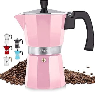 Zulay KitchenClassic Italian Style 5.5 Espresso Cup Moka Pot, Classic Stovetop Espresso Maker for Great Flavored Strong Espresso, Makes Delicious Coffee, Easy to Operate & Quick Cleanup Pot (Pink)