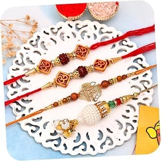 Collectible India Rakhi Set For Brother and Bhabhi Kids With Rakshabandhan Gift Card Beautiful Pooja Set/Lumba Rakhi For Bhabhi/Om Rakhis/Designer Pearls Rakhis/Rakshabandhan Gifts (RAKHI113)
