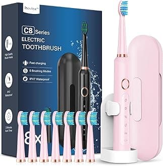 Sonic Electric Toothbrush for Adults and Kids - Sonic Toothbrushes with 8 Tooth Brush Replacement Head and 5 Brushing Modes, 120 Days of Use with 3-Hour Fast Charge, 2 Minute Smart Timer