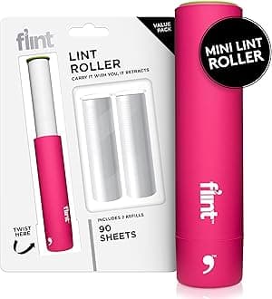 Flint Classic Retractable Lint Roller - Refillable Travel Lint Roller - 90 Sheets (Pink)