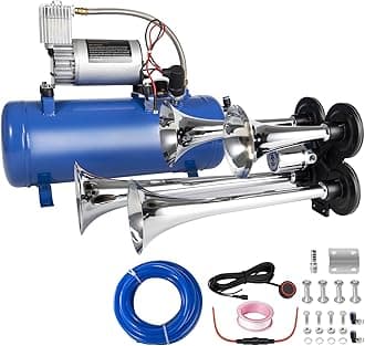 180db Train Horn Kit with 150 PSI Air Tank, Four Trumpet Air horns for Truck, Jeep, Pickup, SUV with 1.6 Gallon Air Compressor Can (Silver truck horn kit)