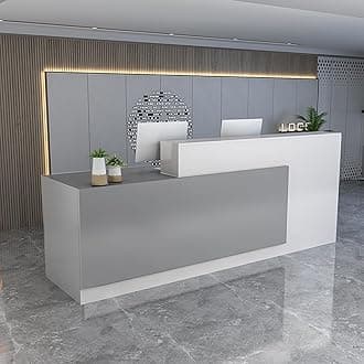 LMSYDSS Reception Counter Desk, Front Counter Desk with Lockable Drawers, Modern Retail Counter, Wooden Computer Desk Reception Table, for Checkout Office/Beauty Salon/Lobby F-Left