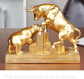 AETVRNI Bull and Bear Statue Wall Street Bull Statue - Ideal Stock Market Gift for Men Office Decoration Wall Street Bull Vs Bear Home Décor Stock Market,Gold