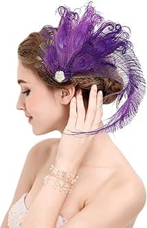 Z&X Peacock Feather Fascinator Hair Clip Headband 1920s Costume Flapper Headpiece (015a- Purple)