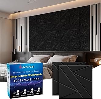 12 Pack Self-Adhesive Soundproof Wall Panels, 12 x 12 x 0.47 in Sound Proof Foam Panels for Walls, 1.2lb/ft³ High Density, Thicker 0.47in, Acoustic Panels, Noise Dampening Panels Studio Black