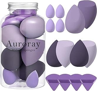 14 Pcs Makeup Sponge Set, Beauty Sponges Blender with 4 Pcs Powder Puff and 4 Pcs Mini Make up Sponges for Liquid,Foundation,Powder,Concealer,Cream (Purple)