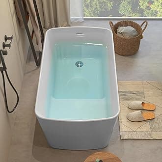 49"Acrylic Free Standing Tub,Janpanese Soaking Tub with Seat Desgin,Modern Soaking Bathtub with cUPC Certified,Brushed Nickel Overflow(Glossy White)