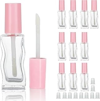 COSIDEA 10pcs 10ml Pink Empty Glass Lip Gloss Tubes Lip Gloss Tube Containers Bottles for Coconut Oil Lip Tin Refill
