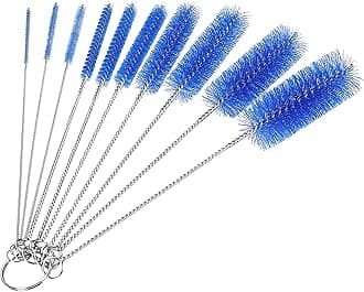 CiaraQ Bottle Cleaning Brushes, 8 Inch Nylon Tube Brush Set, Cleaner for Narrow Neck Bottles Cups with Hook, Set of 10pcs.