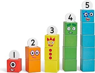hand2mind Numberblocks One to Five Wooden Blocks, Wood Building Blocks for Toddlers 2-4 Years, Stacking Toys, Montessori Math Materials, Color Sorting Daycare Toys, Preschool Learning Activities